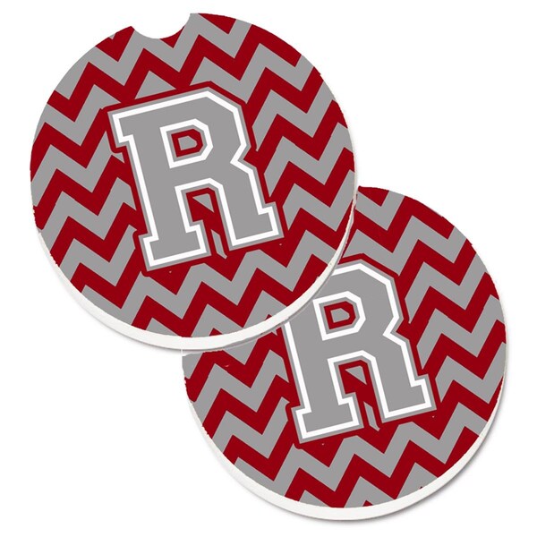 Carolines Treasures Letter R Chevron Crimson and Grey Set of 2 Cup Holder Car Coaster CJ1043-RCARC - main
